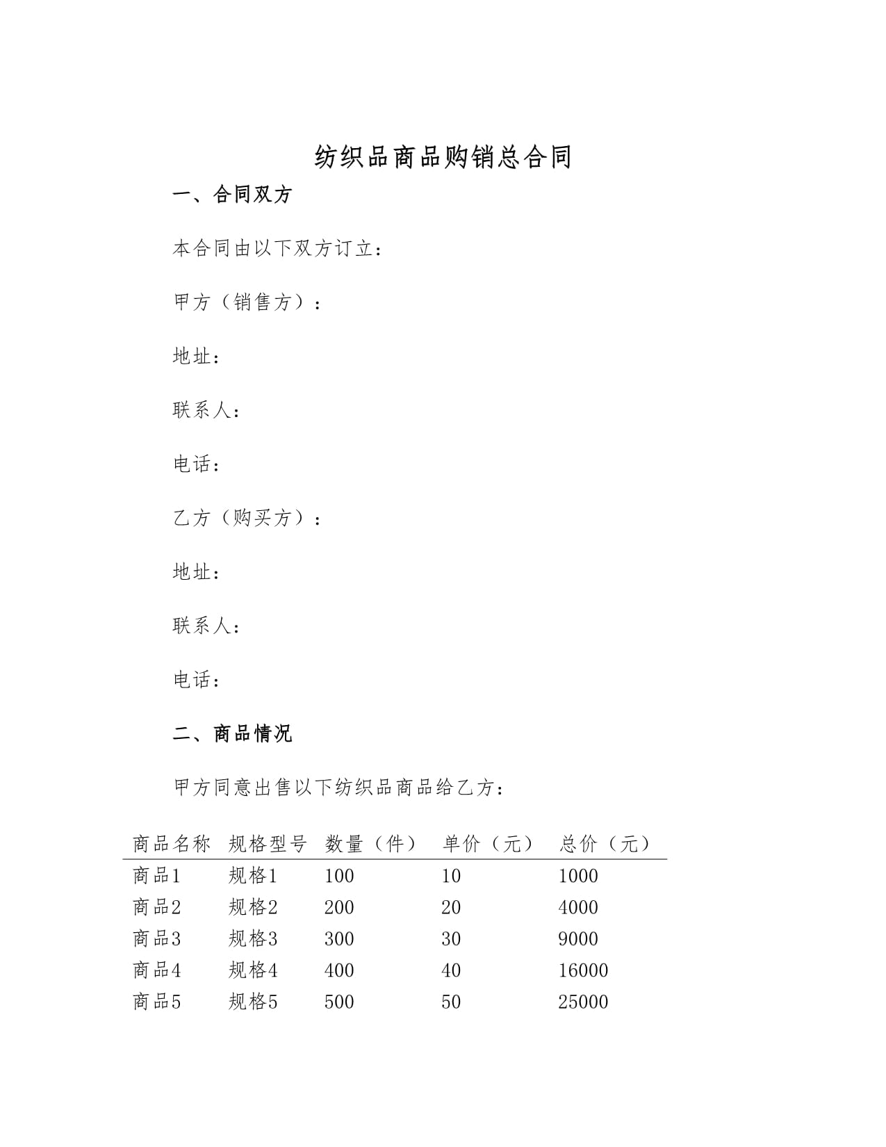 紡織品商品購(gòu)銷總合同